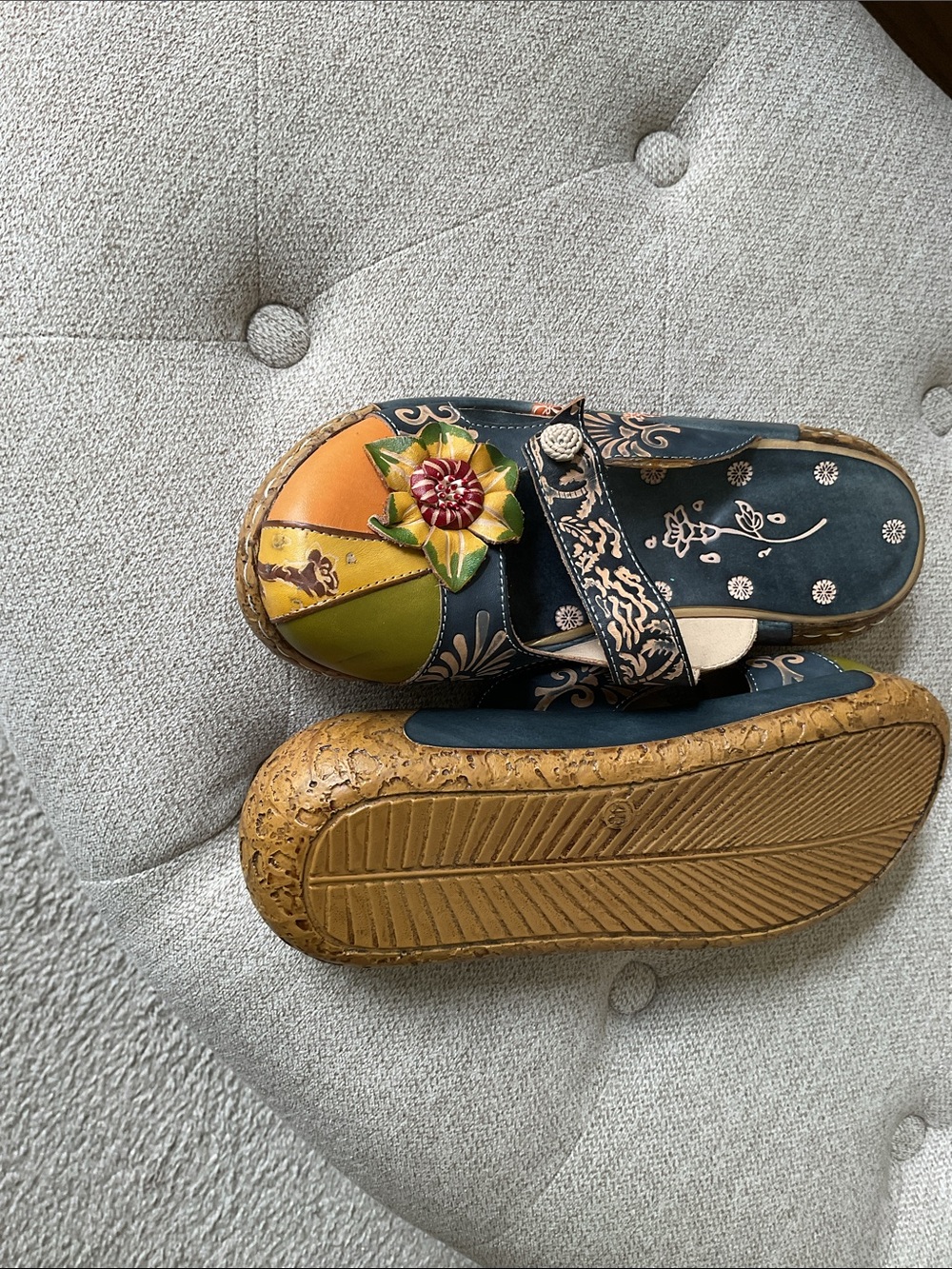 Socofy Artisan Multicolor Leather Floral Clogs - Women's Slip-On Sandals 8 - Picture 3 of 7